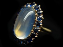 18ct Gold Large Moonstone & Sapphire Ring