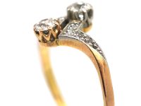 Edwardian 18ct Gold & Platinum, Two Stone Diamond Zig Zag Crossover Ring