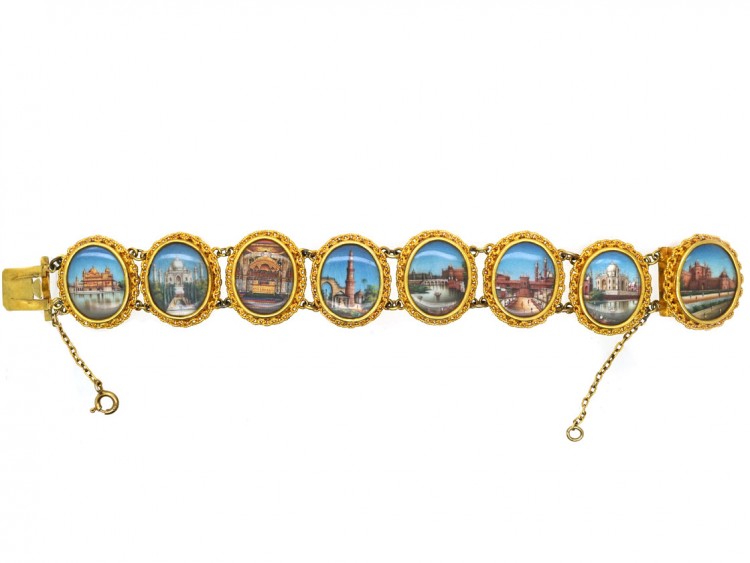 Victorian 18ct Gold Bracelet with Miniatures depicting Indian Monuments
