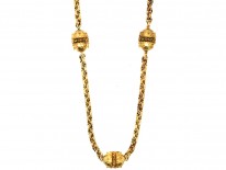 Victorian 15ct Gold Chain With Three Etruscan Design Beads