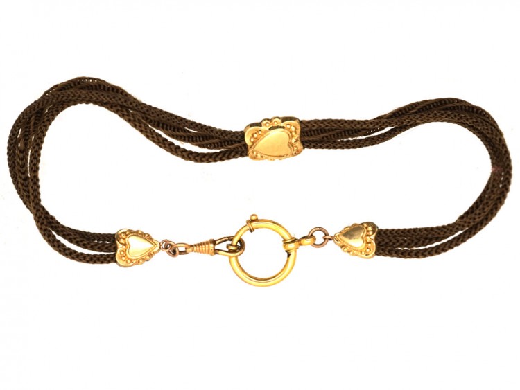 Victorian Hair & Gold Albert Chain with Heart Motif