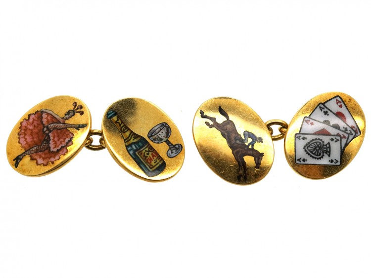 18ct Gold & Enamel Four Vices Cufflinks