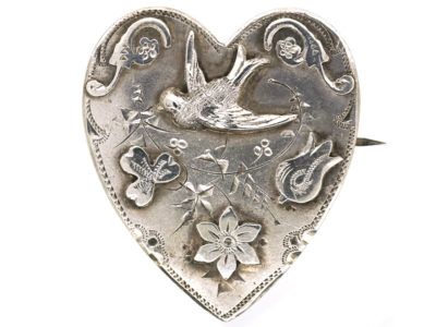 Edwardian Heart Shaped Brooch with Swallow Motif