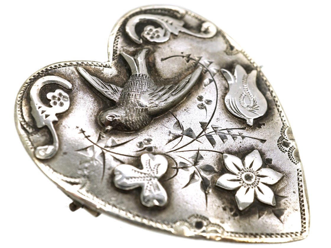 Edwardian Heart Shaped Brooch with Swallow Motif (39C/OJ) | The Antique ...