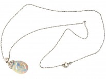 Edwardian Platinum, Opal & Diamond Pendant on Platinum Chain