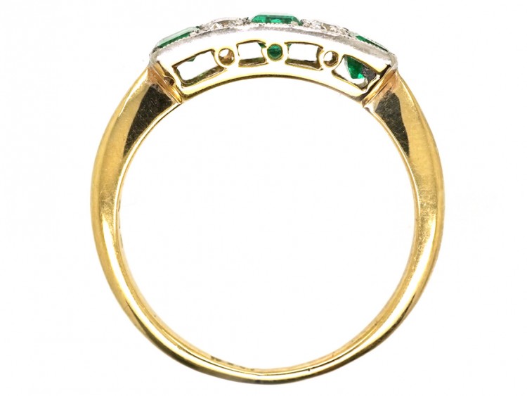 Edwardian 18ct Gold & Platinum Diamond & Emerald Three Stone Ring
