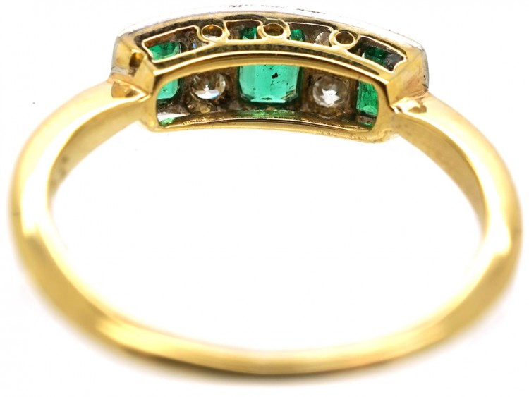 Edwardian 18ct Gold & Platinum Diamond & Emerald Three Stone Ring