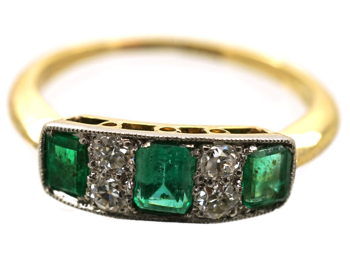 Edwardian 18ct Gold & Platinum Diamond & Emerald Three Stone Ring (408K ...