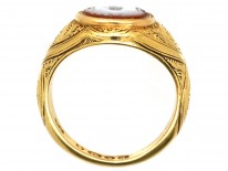 Victorian 18ct Gold & Carnelian Large Signet Ring With Hand On Heart Intaglio