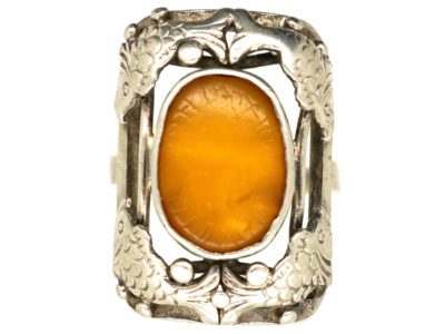 Silver Amber Fishes Ring