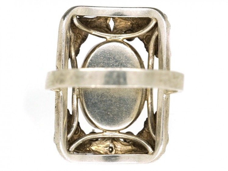 Silver Amber Fishes Ring