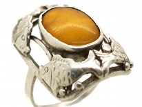 Silver Amber Fishes Ring
