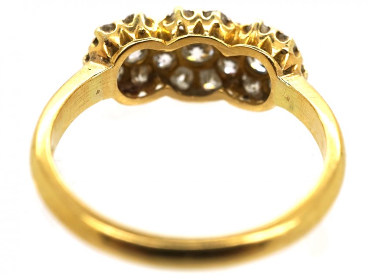 Edwardian 18ct Gold & Platinum Triple Cluster Diamond Ring