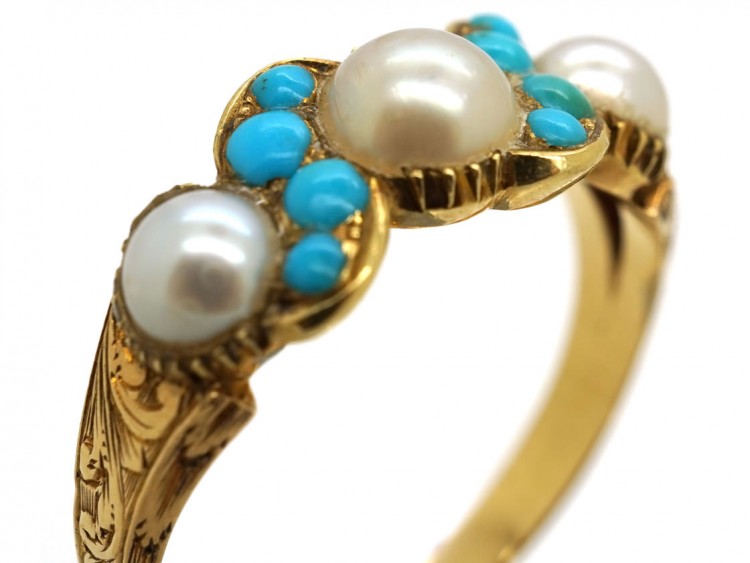 Regency 15ct Gold Turquoise & Pearl Ring