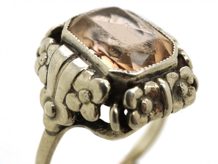 Art Deco Silver & Pink Citrine Ring