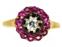 Edwardian 14ct Gold, Diamond & Burma Ruby Cluster Ring