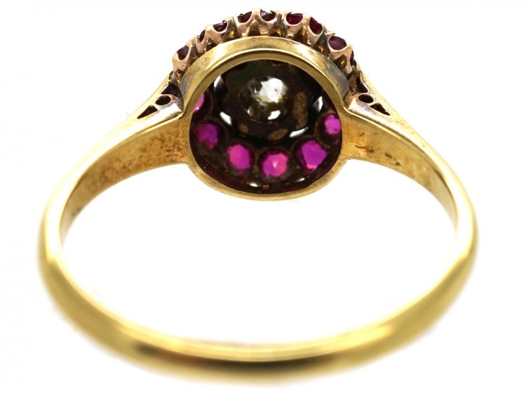 Edwardian 18ct Gold, Diamond & Burma Ruby Cluster Ring