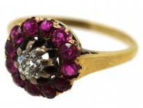 Edwardian 14ct Gold, Diamond & Burma Ruby Cluster Ring