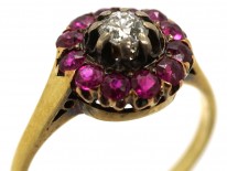 Edwardian 14ct Gold, Diamond & Burma Ruby Cluster Ring