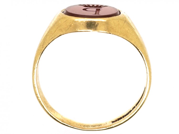 Gold & Carnelian Signet Ring with P & Coronet Intaglio
