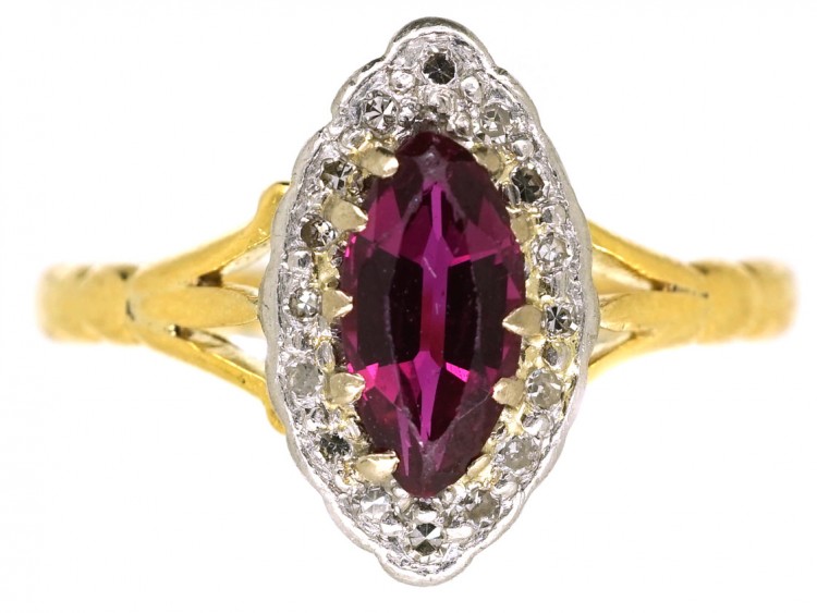 Edwardian 18ct Gold, Diamond & Ruby Marquise Ring
