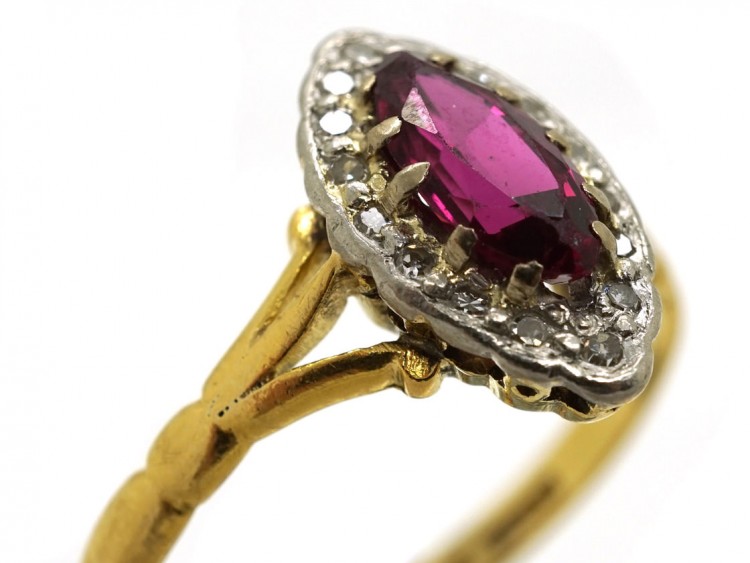 Edwardian 18ct Gold, Diamond & Ruby Marquise Ring