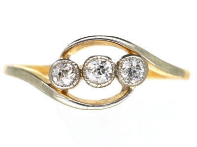 Edwardian 18ct Gold & Platinum, Three Stone Diamond Crossover Ring