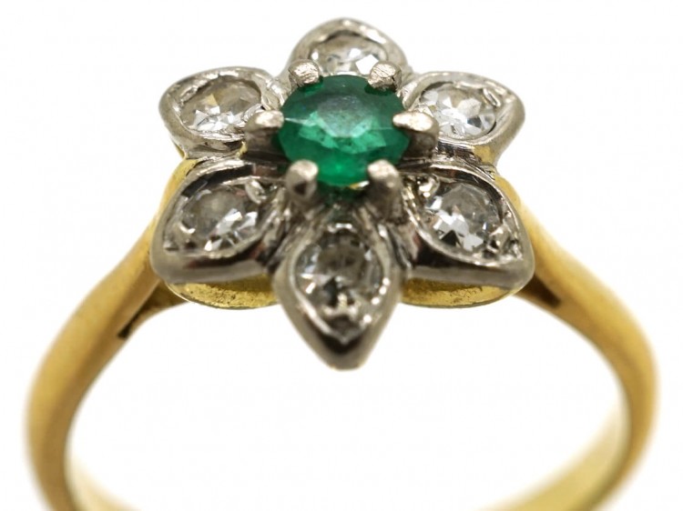 18ct Gold, Emerald & Diamond Flower Ring