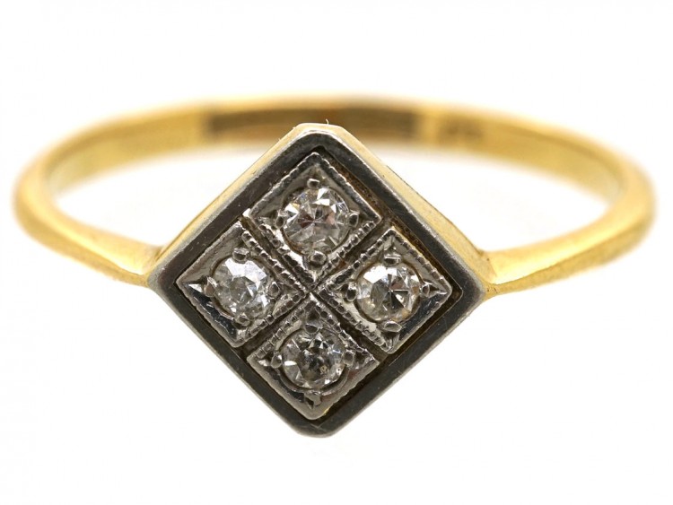 Art Deco 18ct Gold & Platinum Diamond Shaped Diamond Ring