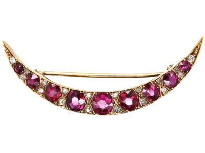Victorian 15ct Gold, Ruby & Diamond Crescent Brooch