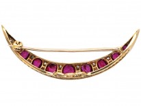 Victorian 15ct Gold, Ruby & Diamond Crescent Brooch