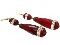 Large Art Deco Red & White Paste Earrings