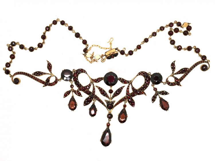 Art Nouveau Triple Drop Garnet Necklace