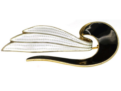 Silver, Black & White Enamel Brooch by Aksel Holmsen