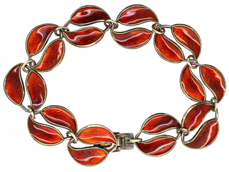Silver & Red Enamel Bracelet by David Andersen