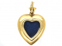 Victorian 15ct Gold, Blue Enamel Heart Shaped Pendant With Rose Diamond Set Swallow Motif