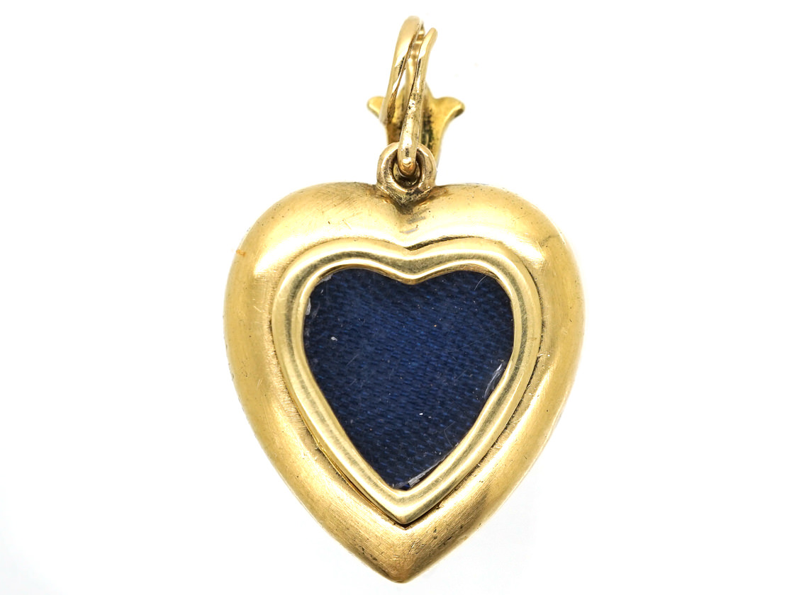 Victorian 15ct Gold, Blue Enamel Heart Shaped Pendant With Rose Diamond