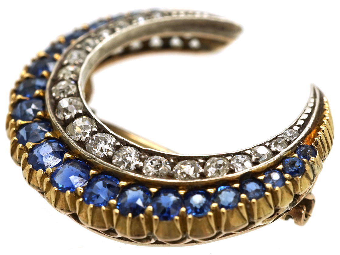 Victorian Sapphire & Diamond Crescent Brooch (413K) | The Antique ...