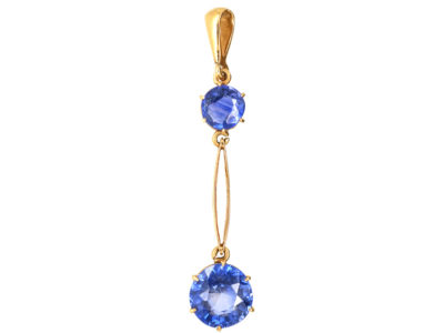 Art Deco 18ct Gold Sapphire Double Drop Pendant