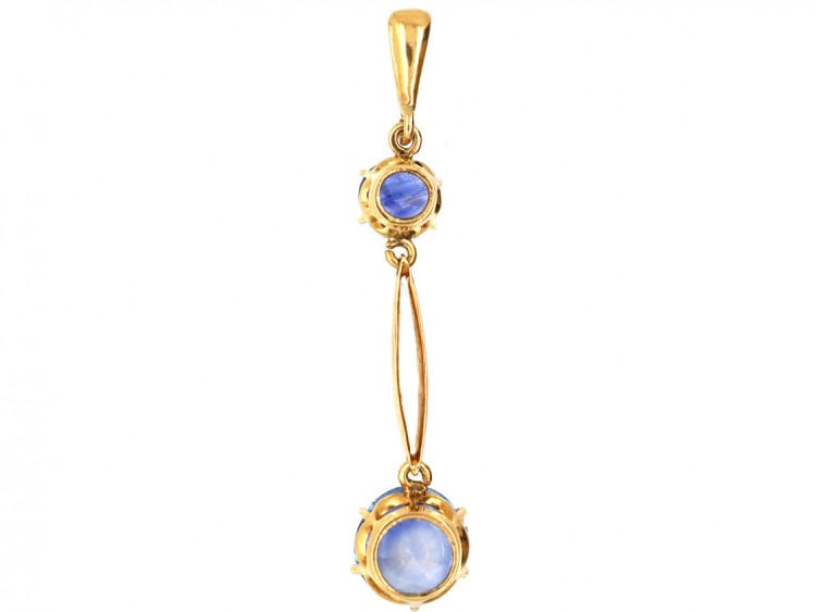 Art Deco 18ct Gold Sapphire Double Drop Pendant