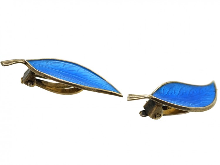 Silver & Blue Enamel Earrings by Bjerring Brothers