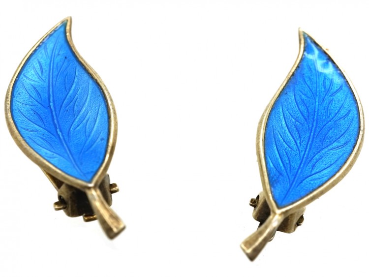 Silver & Blue Enamel Earrings by Bjerring Brothers