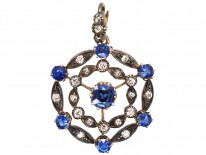 Edwardian 15ct Gold, Sapphire & Diamond Round Pendant
