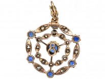 Edwardian 15ct Gold, Sapphire & Diamond Round Pendant