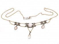 Silver & Gold , Moonstone & Blister Pearl Arts & Crafts Necklace