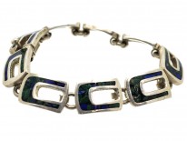 Mexican Silver Bracelet Inlaid with Lapis & Malachite Chips