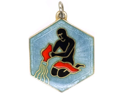 Aquarius Silver Gilt & Enamel Pendant Attributed to David Andersen