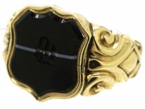 Victorian 15ct Gold & Banded Onyx Signet Ring With B Intaglio