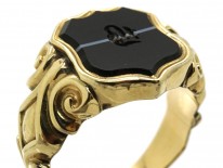 Victorian 15ct Gold & Banded Onyx Signet Ring With B Intaglio