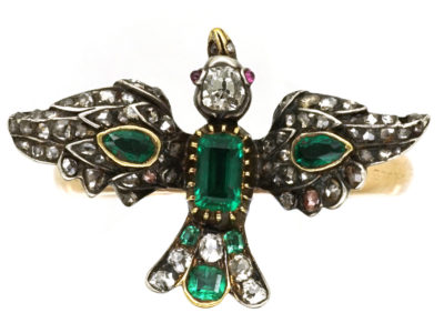 Georgian Emerald & Diamond Dove on an 18ct Gold Shank Ring